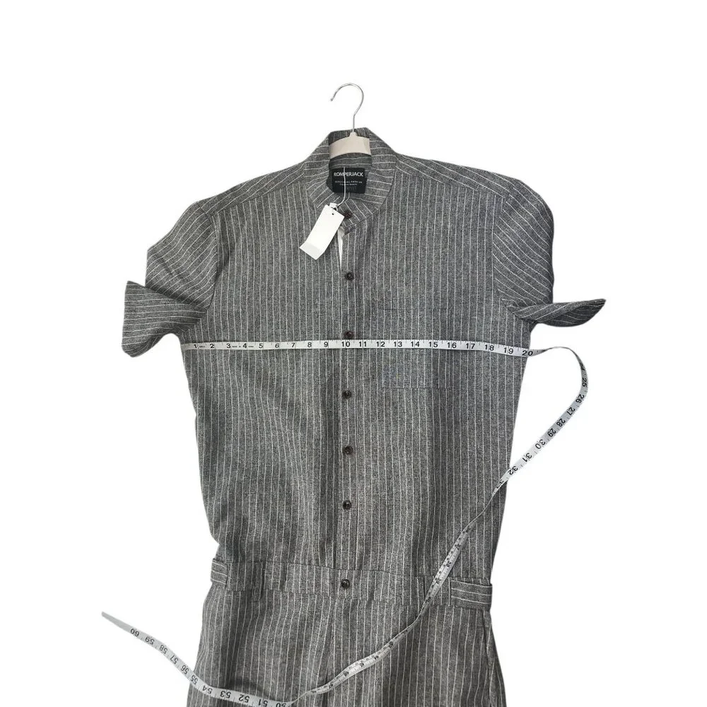 Romperjack Mens Striped Short Sleeve Romper Gray Button Front With Pockets M
